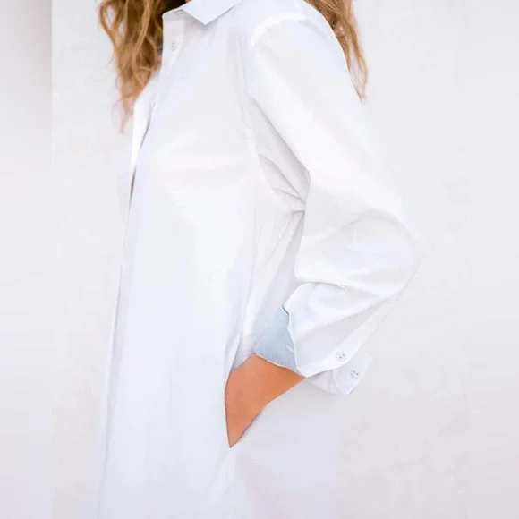 Mer-Sea Essential Collar Shirt Dress White Casual Midi Long Sleeve Small/Medium - Picture 4 of 10